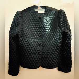 VINTAGE Fashionable Vintage Cropped Coat of Quilted Black Satin!